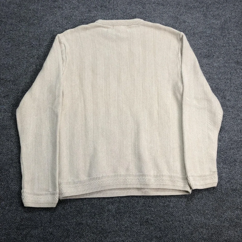 Chaps Sweater Mens Medium White Cotton Herringbone Knit Crewneck Pullover Logo